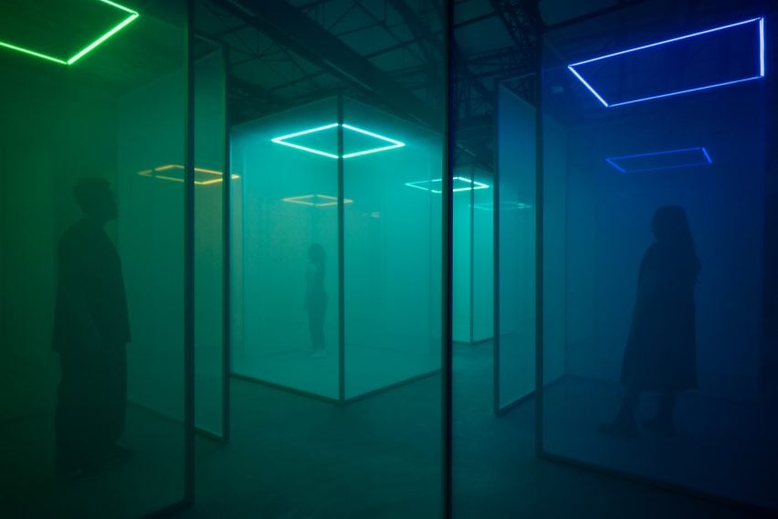 People standing by Making sense of color by Chromasonic for Google at Milan design week 2024